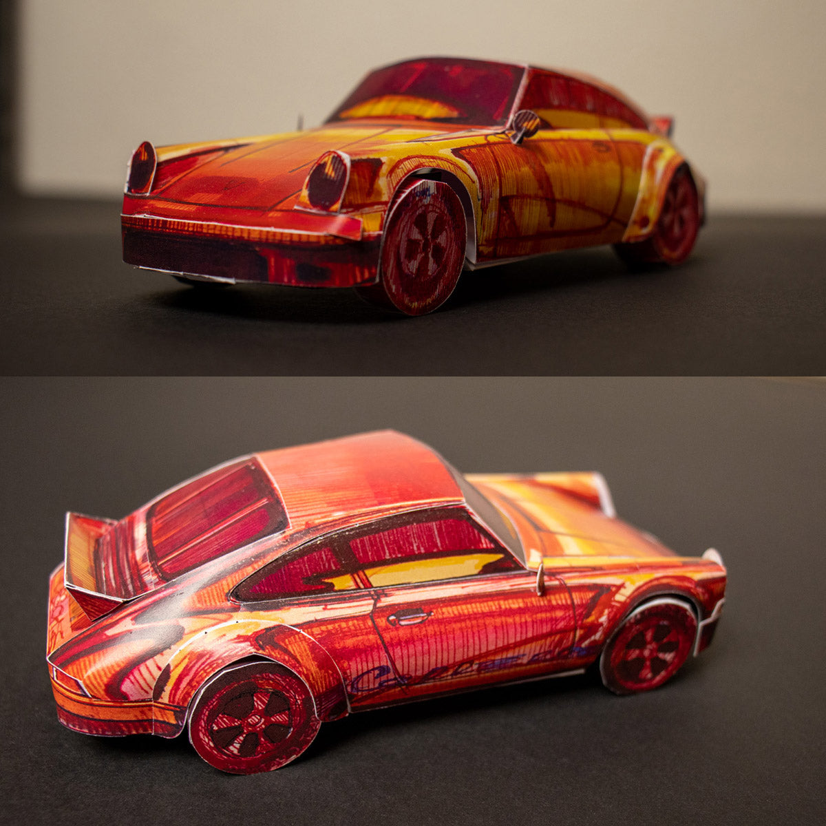 Ducktail 3D Sketch Papercraft Car Sculpture - Rear View