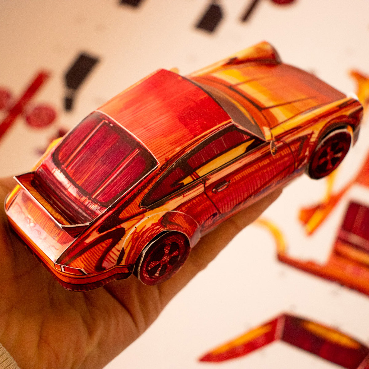 Ducktail 3D Sketch Papercraft Car Sculpture - Top View
