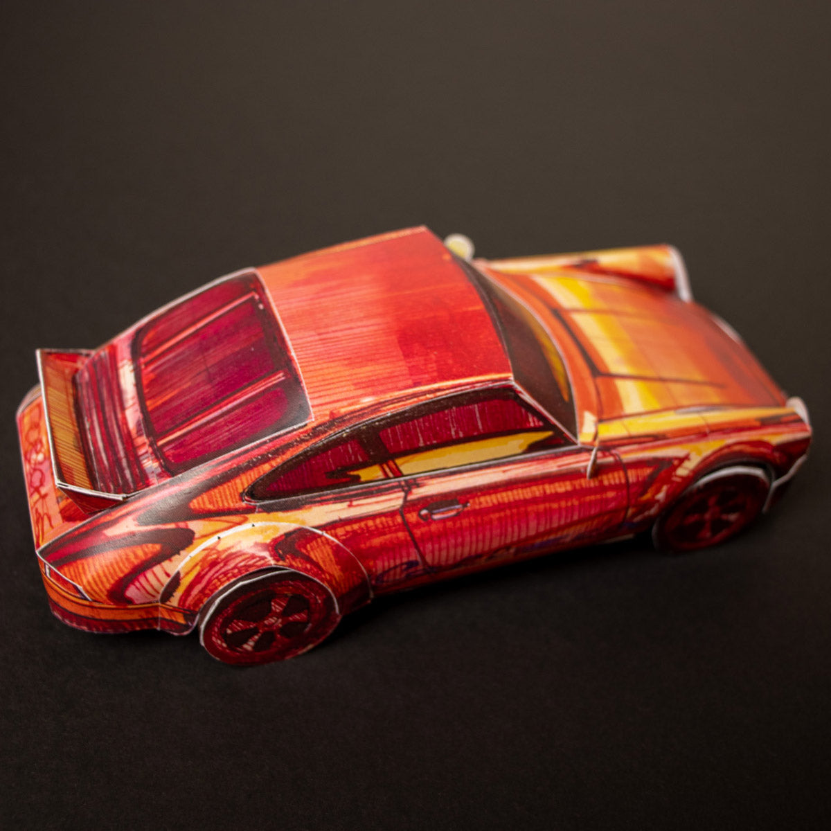 Ducktail 3D Sketch Papercraft Car Sculpture - Top View