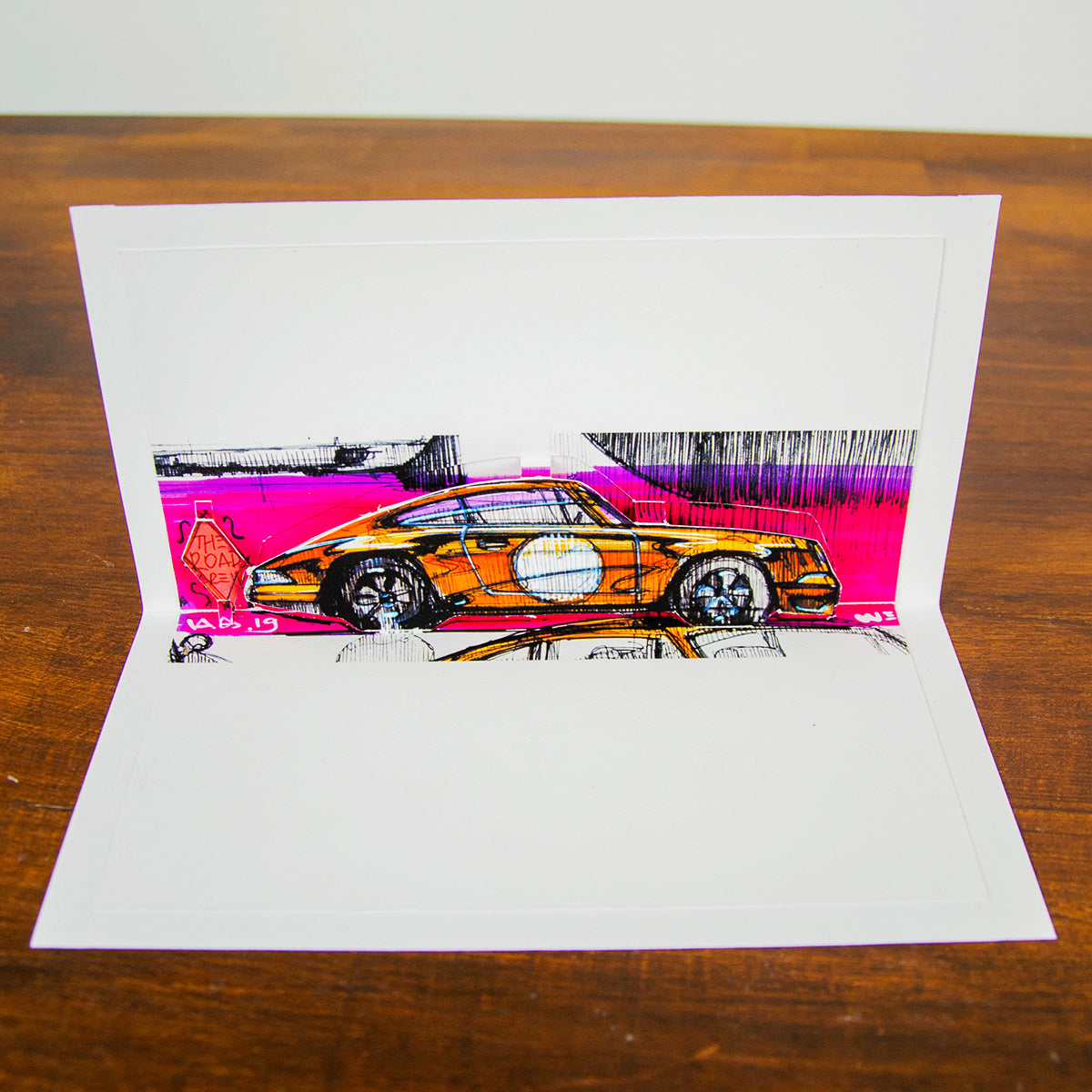 Porsche 911 ST pop-up card angled view